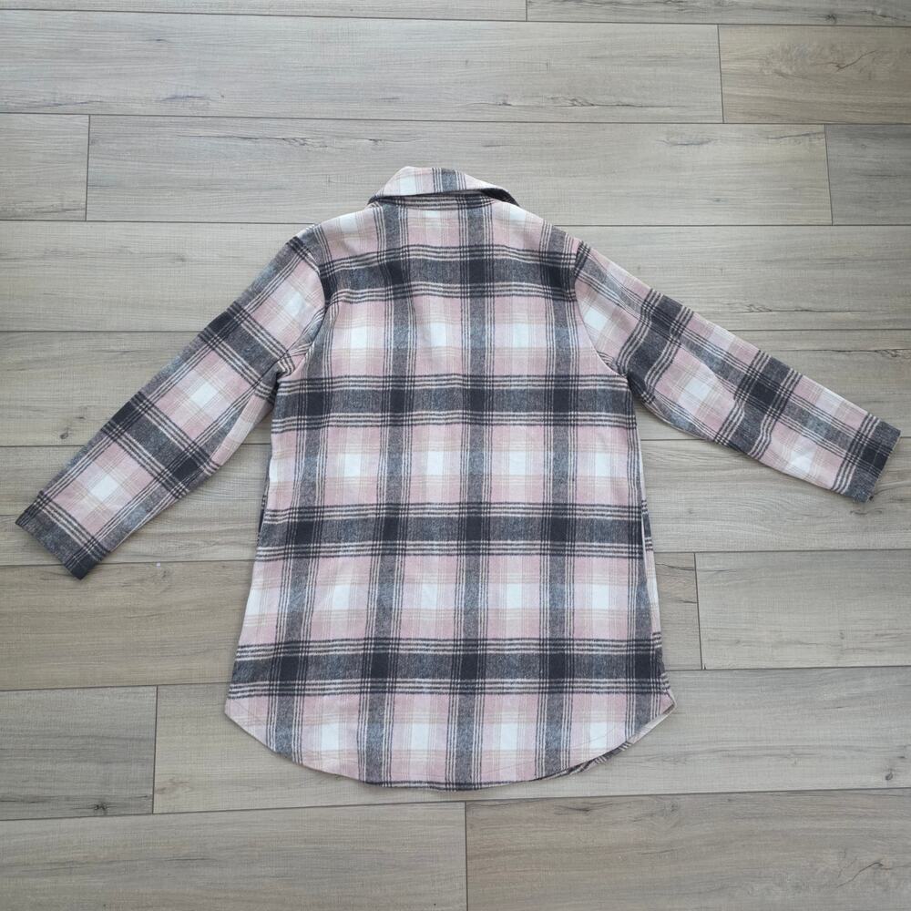Melloday Long Flannel Open Cardigan Cream/Pink Plaid Jacket Women Plus Sz 1X - Picture 9 of 12